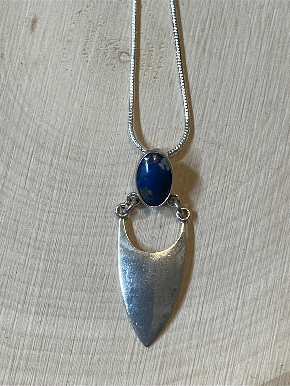 Sterling Silver Shield Pendant Necklace with Lapis Lazuli gemstone